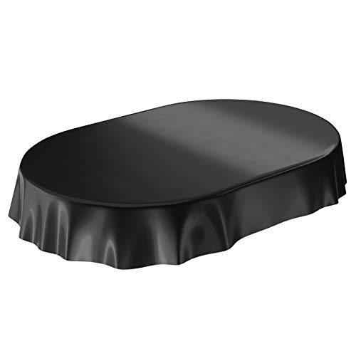 Anro - Mantel de hule lavable de color liso brillante, toalla, Negro
, Schnittkante 180 x 140cm