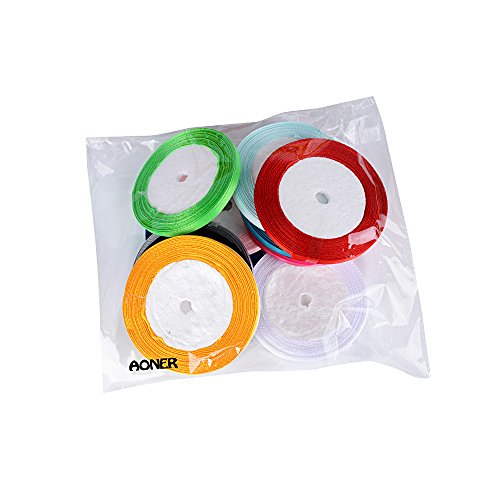 AONER 300yardas 274m Cinta de Raso Satén Seda Colores Mazcla 6mm para Embalaje Decoración de Regalo Cajas Flores Boda Navidad (12 Colores-6mm*270m(300 Yardas))