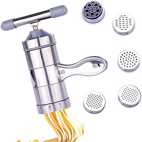 Apark Acero Inoxidable Máquina para Hacer Pasta, Máquina para hacer fideos manual, máquina de prensa de pasta fresca, espaguetis de pasta fresca, máquina para hacer tagliatelle, 5 x Molde
