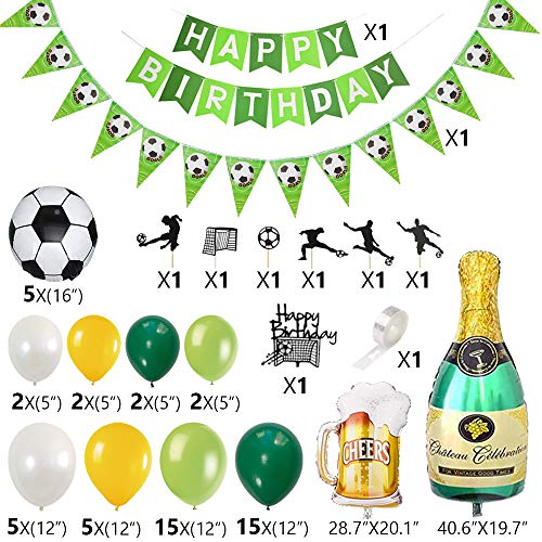 APERIL Globos de Cumpleaños Decoraciones de Fiesta de Fútbol Niño Feliz cumpleaños Pancartas Globos Verdes con Globo De Lámina De Fútbol Champagne para Baby Shower, Fiesta temática Decoracion