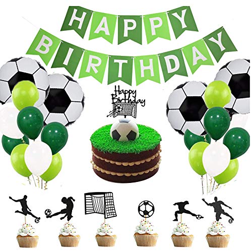APERIL Globos de Cumpleaños Decoraciones de Fiesta de Fútbol Niño Feliz cumpleaños Pancartas Globos Verdes con Globo De Lámina De Fútbol Champagne para Baby Shower, Fiesta temática Decoracion
