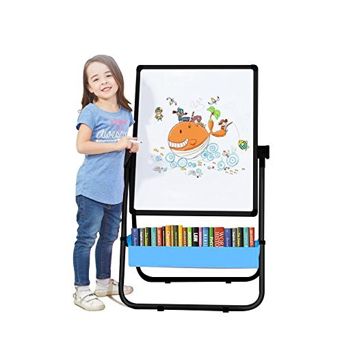 Arkmiido Pizarra Infantil Caballete para niños, Pizarra Magnetica Infantil, Pizarra Blanca y Pizarra con Soporte Ajustable y Giro 360 Grados y Letras y Números Magnéticos de Bonificación