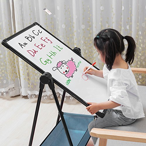 Arkmiido Pizarra Infantil Caballete para niños, Pizarra Magnetica Infantil, Pizarra Blanca y Pizarra con Soporte Ajustable y Giro 360 Grados y Letras y Números Magnéticos de Bonificación