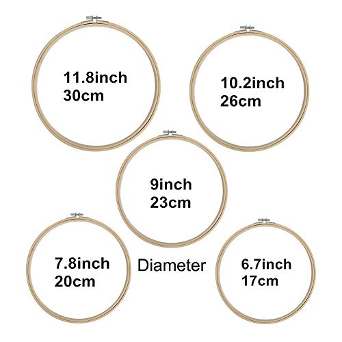 Aros de Bordado,Bastidor de Punto de Cruz 5 piezas Bambú Redondo de Anillo para Manualidades Costura a Mano 17cm 20cm 23cm 26cm 30cm