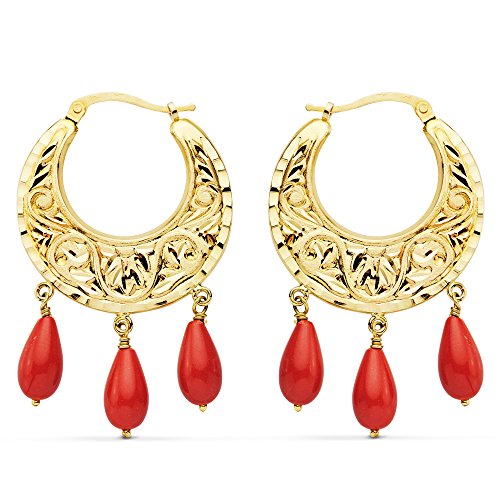Aros Tallados Coral Oro Amarillo 18 Kilates 25 MM