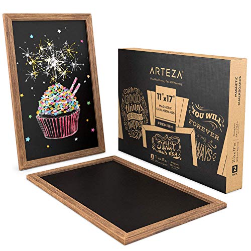 Arteza Pizarras magnéticas pequeñas de tiza para decoración de paredes, 28x43 cm, pack de 2 pizarras negras vintage para bares y restaurantes, tiendas, cocinas, carteles de boda y eventos especiales