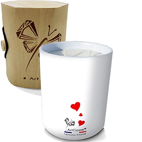 ArtGosse Vela con joya decorada con cristales de Swarovski® • 2 mechas de cera vegetal perfumada manzana de amor • Caja de regalo con pulsera