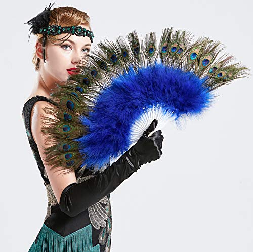 ArtiDeco 1920s Abanico Plegable de Pluma de Pavo Real Abanico de Mano Vintage Flapper Accesorios Decoración de Fiesta Vintage