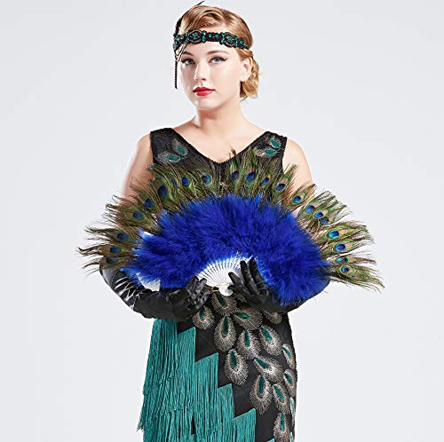 ArtiDeco 1920s Abanico Plegable de Pluma de Pavo Real Abanico de Mano Vintage Flapper Accesorios Decoración de Fiesta Vintage