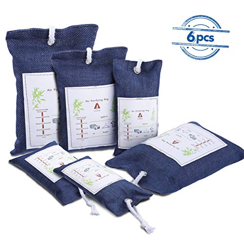 Audew Bolsas Antihumedad de Carbón Activo Deshumidificador Purificador de Aire para Frigorífico/Armario de Zapatos/Coche/Area de Mascota/Cocina(6 Pz)
