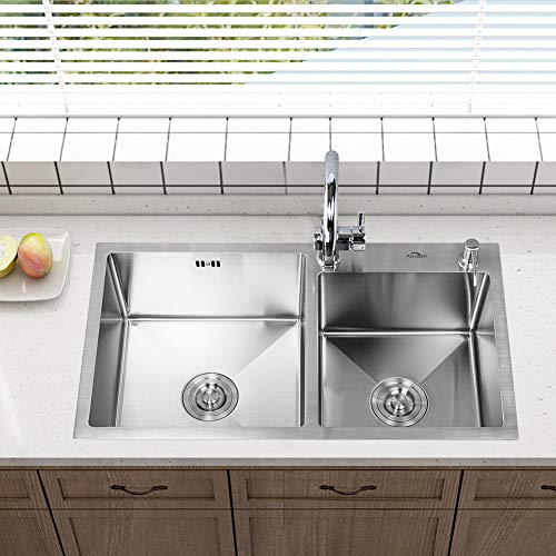 AuraLum 78 x 43 cm Fregadero De Cocina De Acero Inoxidable Cepillado 2 Orificios