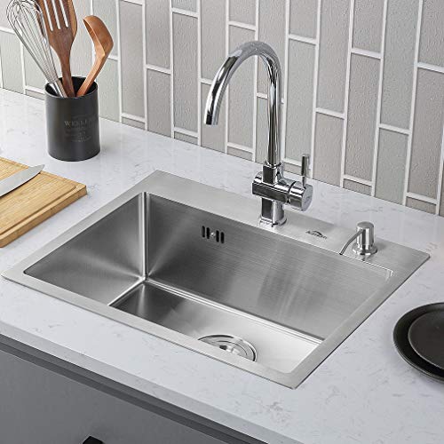 AuraLum - Fregadero-lavabo de acero inoxidable, apto para lavar verduras y frutas