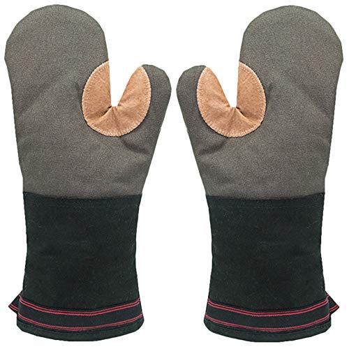 AYADA Guantes de Horno Dobles, Guantes de Cocina Resistentes al Calor 500°F Antideslizante Manoplas de Horno Profesional Largo y Grueso Algodón Suave Cuero Oven Gloves para Cocina Horneando Barbacoa