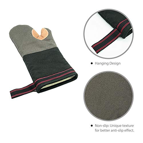 AYADA Guantes de Horno Dobles, Guantes de Cocina Resistentes al Calor 500°F Antideslizante Manoplas de Horno Profesional Largo y Grueso Algodón Suave Cuero Oven Gloves para Cocina Horneando Barbacoa