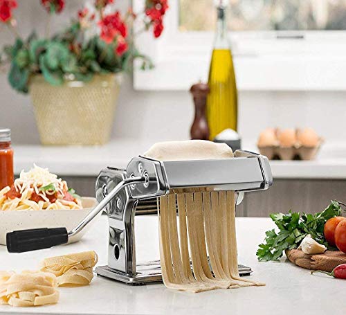 azorex Máquina para Hacer Pasta Fresca Manual de Acero Inoxidable con Manivela 9 Cortes Ajustes Fácil Manejo para Casa Cocina Fideos Masa Tagliatelle