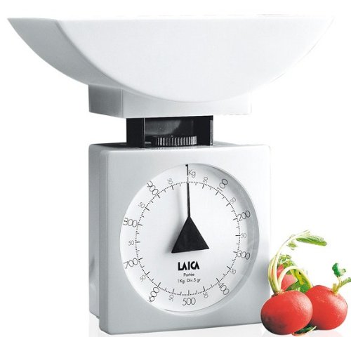 Balanza de cocina mecánica con BOL Laica K 711 pesa hasta 1kg. color blanco, diseño clásico.