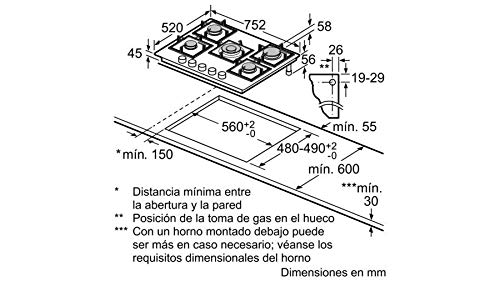 Balay 3ETG676HB Integrado Encimera de gas Negro hobs - Placa (Integrado, Encimera de gas, Vidrio, Negro, hierro fundido, 1000 W)