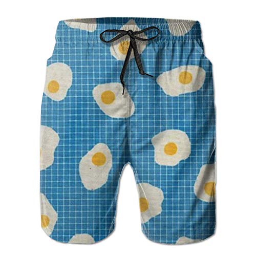 Bañador de Hombre Shorts de Playa de Vacaciones de Verano de Secado rápido Ropa de Playa con Estampado de Huevos,XXL