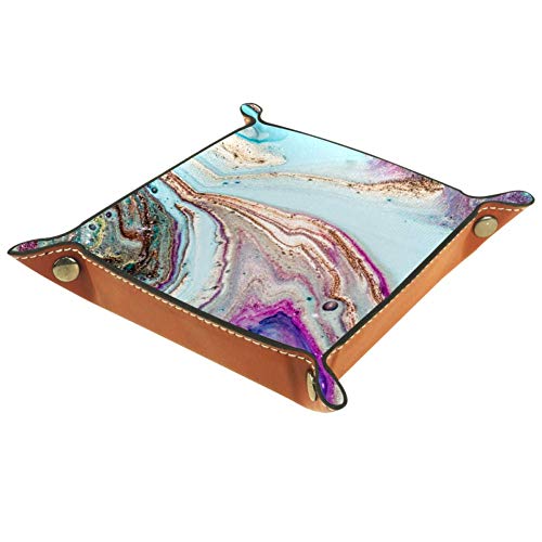 Bandeja de almacenamiento de dados de piel sintética para llaves, cartera, viajes, color azul y morado