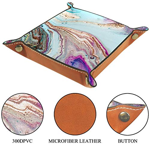 Bandeja de almacenamiento de dados de piel sintética para llaves, cartera, viajes, color azul y morado