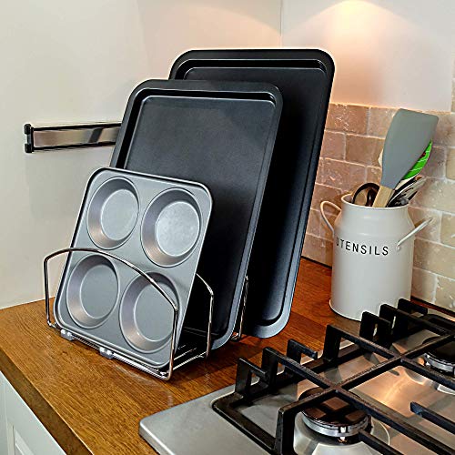 Bandeja de cocina y estante para hornear | Tabla de cortar, Bandeja de hornear Organizador de armario | Soporte vertical cromado | M&W