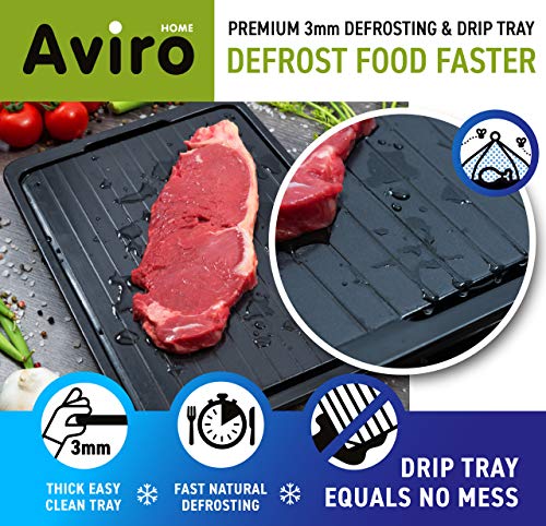 Bandeja de descongelación rápida con bandeja de goteo y tapa. Placa gruesa 3mm para descongelar alimentos en minutos. Bandeja de goteo evita manchar encimera. Tapadera mantiene alejados a los insectos