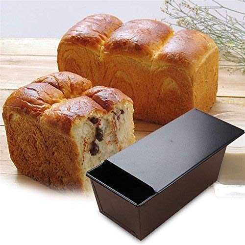 Bandeja de pan antiadherente, molde para pan tostado con tapa Moldes de pan para pan metal para hacer pasteles y tostadas (Negro)