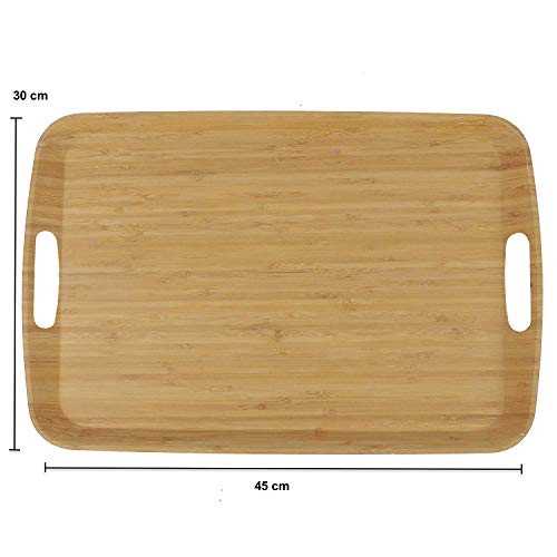 Bandeja Madera Bambu con Asa ♻ Bandeja Comida Fibra de Bambú (Para Servir Alimentos y Bebida) - Bamboo Decorativa Original - Natural, Ecologica - Eco,Sin BPA - Rectangular Grande 45x30 cm - Cocina Bio