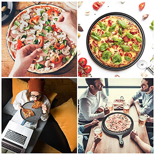 Bandejas Pizza Juego de 3,Acero al Carbono Bandejas para Pizza Horno Redondas Antiadherentes de 12 Pulgadas,Molde para Pizza con Agujeros-Cortador de Pizza-Adecuado para Fiestas Familiares de Cocina