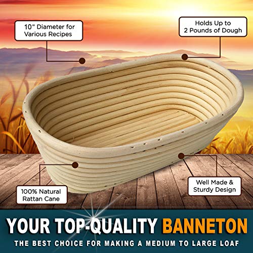 Banneton Oval 25 cm Banneton Para Pan Kit De Pan, Incluye Herramienta De Puntuación Para Masa De Masa, Rascador De Cuencos, Cubierta De Banneton De Lino, 16 Plantillas Para Decoración De Pan