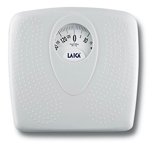 Báscula de baño clásica mecánica, Laica PL8019 color blanco, 130 kg. Superficie antideslizante