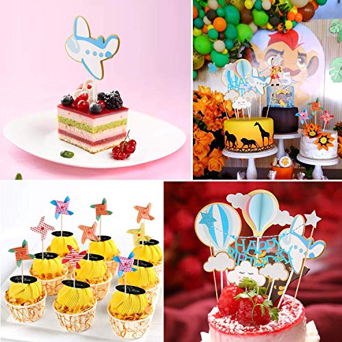 BBLIKE Toppers para Tartas, Topper de Pastel de Cumpleaños Coche + Avión + Molino de Viento + Globos de Aire Caliente + Nubes Decoraciones de Pastel, Ideal para Happy Birthday Cumpleaños Niños Party