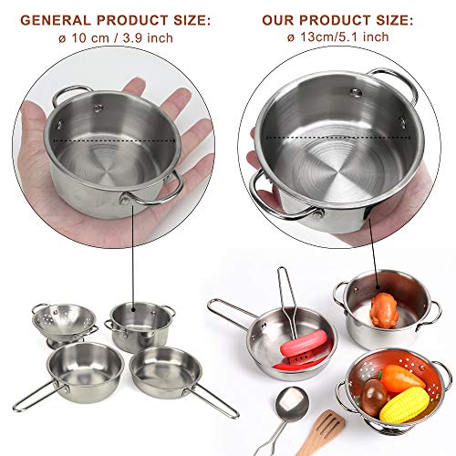 BeebeeRun 20 Piezas Juguete de Cocina Infantil Set Acero Inoxidable Juego de ollas y sartenes de Cocina Cocina de Juguete para Niños Chico Chica Regalo