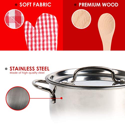 BeebeeRun 20 Piezas Juguete de Cocina Infantil Set Acero Inoxidable Juego de ollas y sartenes de Cocina Cocina de Juguete para Niños Chico Chica Regalo