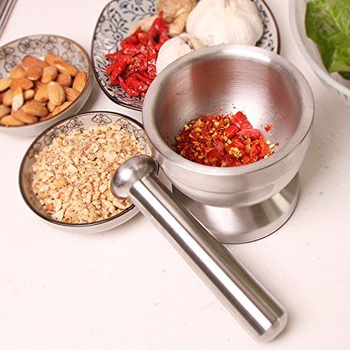 Bekith Kitchen – Mortero con Mano, para Especias, Acero Inoxidable, 10 x 10 x 9 cm