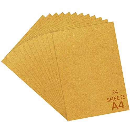 Belle Vous Cartulina con Purpurina (Pack de 24) - A4 Cardstock 250GSM Papel con Brillo - Un Lado Dorado Manualidades para Proyectos Manualidades, Tarjetas Invitación, Papel Dorado