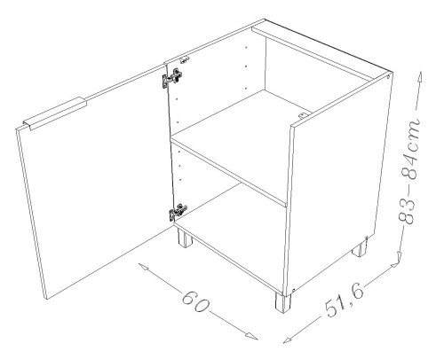 Berlenus CP6BB - Armario para bajo de Cocina (1 Puerta, 60 x 52 x 83 cm), Color Blanco