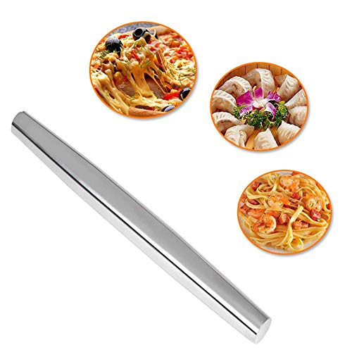 Bestcool Rodillo de Amasar de Acero Inoxidable, Rodillos para Hornear Rodillo Antiadherente Rodillo de Metal 32cm para Panadero, Pastelería, Galletas, Pizza (Plateado)