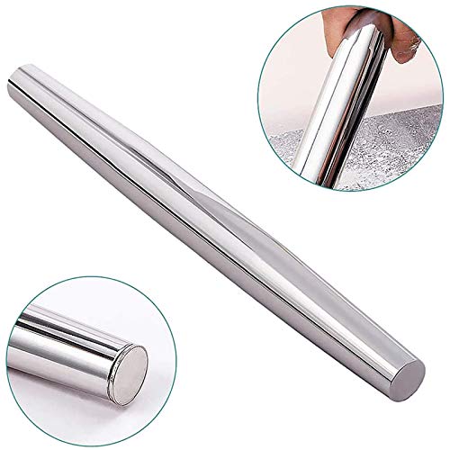 Bestcool Rodillo de Amasar de Acero Inoxidable, Rodillos para Hornear Rodillo Antiadherente Rodillo de Metal 32cm para Panadero, Pastelería, Galletas, Pizza (Plateado)