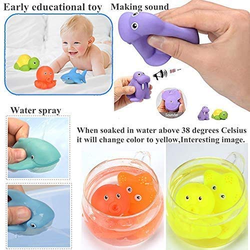 BETOY 7 PCS Juguete de Pesca Baño a Los Niños Niña Educativos , Animales bebé Juguetes de Baño de Goma Flotante apretar Sonido Lavado Baño Swim Buceo Animales