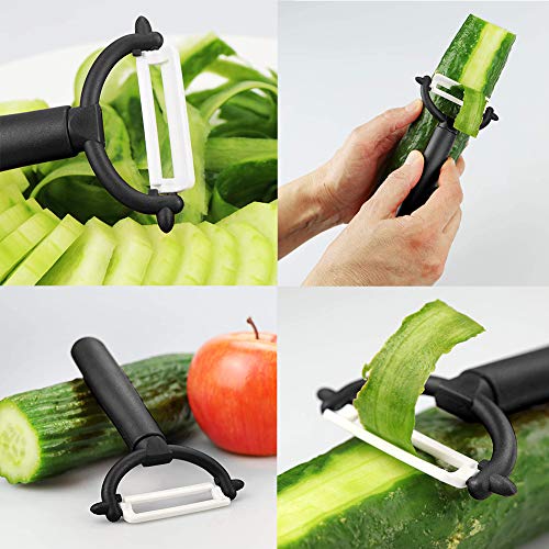 BETOY Pelador, Peladora de Cerámica, Para Frutas Y Verduras, Particularmente Afilado - Con Hoja de Péndulo 3 Piezas - Negro