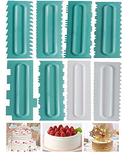Biluer Rasquetas para Tartas, 8PCS Raspador de Crema Raspador de Pastel Herramienta Suave Fondant para Decoración De Tartas Hornear Herramienta