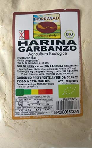 Bioprasad - Harina Garbanzos Bio 500 Gramos - Sin Gluten Sin Lactosa - Procedente De Agricultura Ecológica
