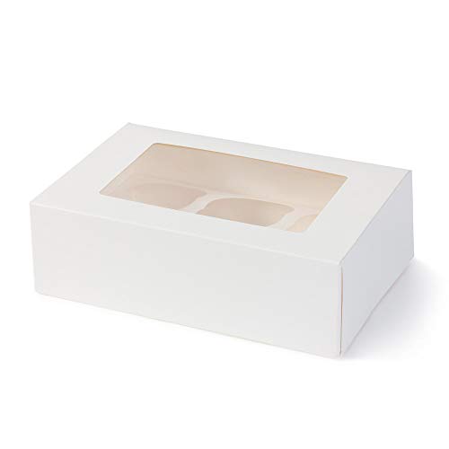 BIOZOYG Cajas para 6 Magdalenas, Cupcake Muffin con Inserto y Ventana de visión Grande I 25 Pieza de Cajas para pastelería Cajas de Regalo Bio Caja Blanca para Llevar Caja de cartón Biodegradable