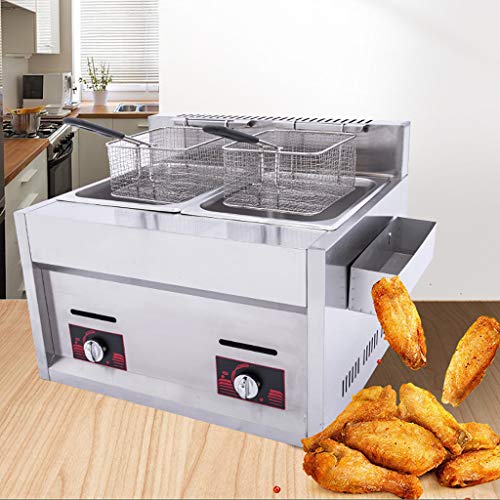 BL Freidora de Gas de Doble Cilindro de 20L con sazonador y 2 cestas de freidora Freidora Comercial de Acero Inoxidable