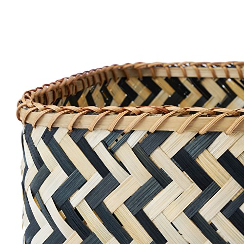 Black Velvet Studio Cesto Malé bambú, Color Natural y Negro. Cuadrado, Diseño en zig Zag Blanco y Negro 16x21x21 cm.