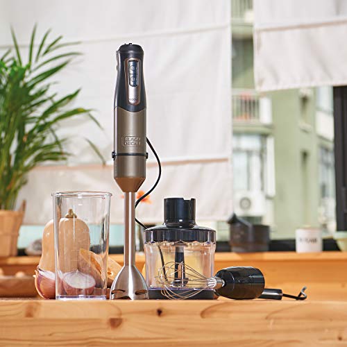 Black+Decker BXHBA1000E Batidora de mano, 3 Accesorios, 1000 W, Acero Inoxidable, 20 Velocidades, Gris