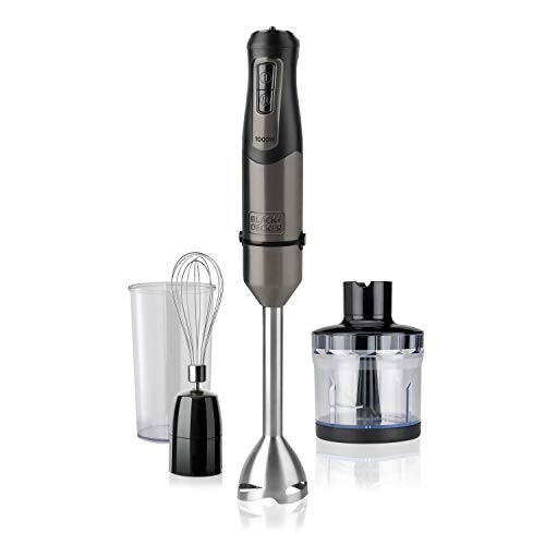 Black+Decker BXHBA1000E Batidora de mano, 3 Accesorios, 1000 W, Acero Inoxidable, 20 Velocidades, Gris