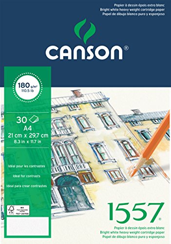 Bloc Encolado, A4, 30 Hojas, Canson Ja 1557, Grano Fino 180G
