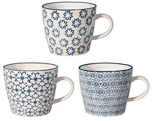 Bloomingville Juego de tres tazas de loza, azul Kristina